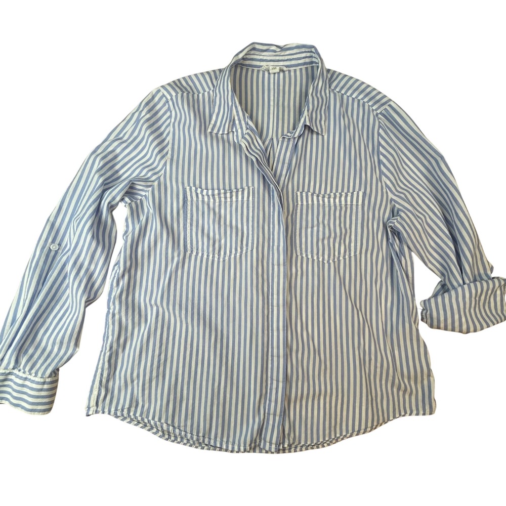 Beachlunchlounge Blue White Striped Roll Tab Button Down Shirt L LTT5693